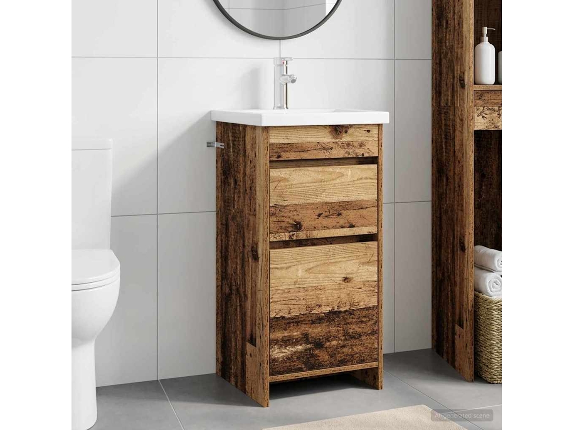 Vidaxl Gabinete De Banheiro Com Pia Madeira Antiga 42 X 40 X 84,5 Cm