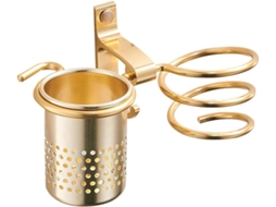 Suporte Para Secador De Cabelo Com Prateleira Copos, Secador, Parede Em Metal, Armazenamento Banheiro, Dourado
