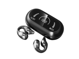 Fones De Ouvido Sem Fio Bluetooth Com Clipe De Orelha E Condução Óssea, Esportivos, Com Display Led De Energia, Estojo De Carregamento - Preto