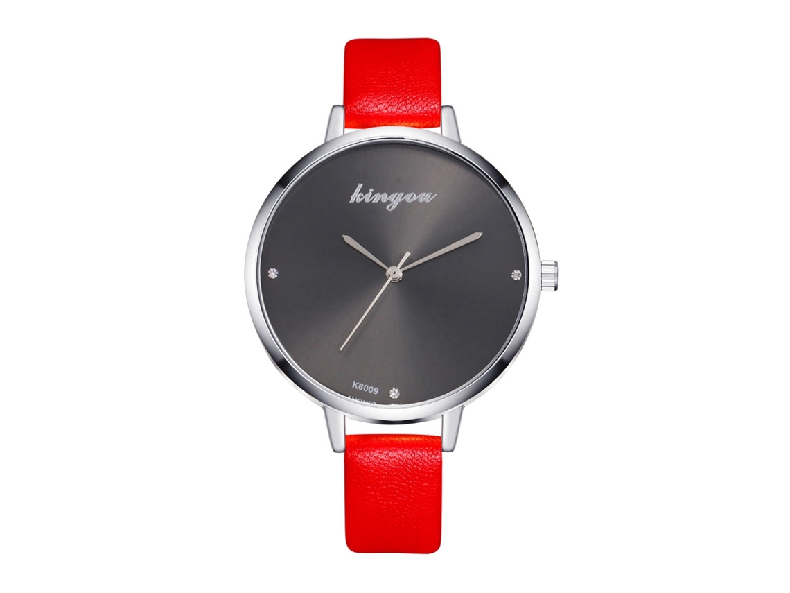 Relógio de Pulso Feminino de Moda com Pulseira de Couro Padrão Simples (vermelho)