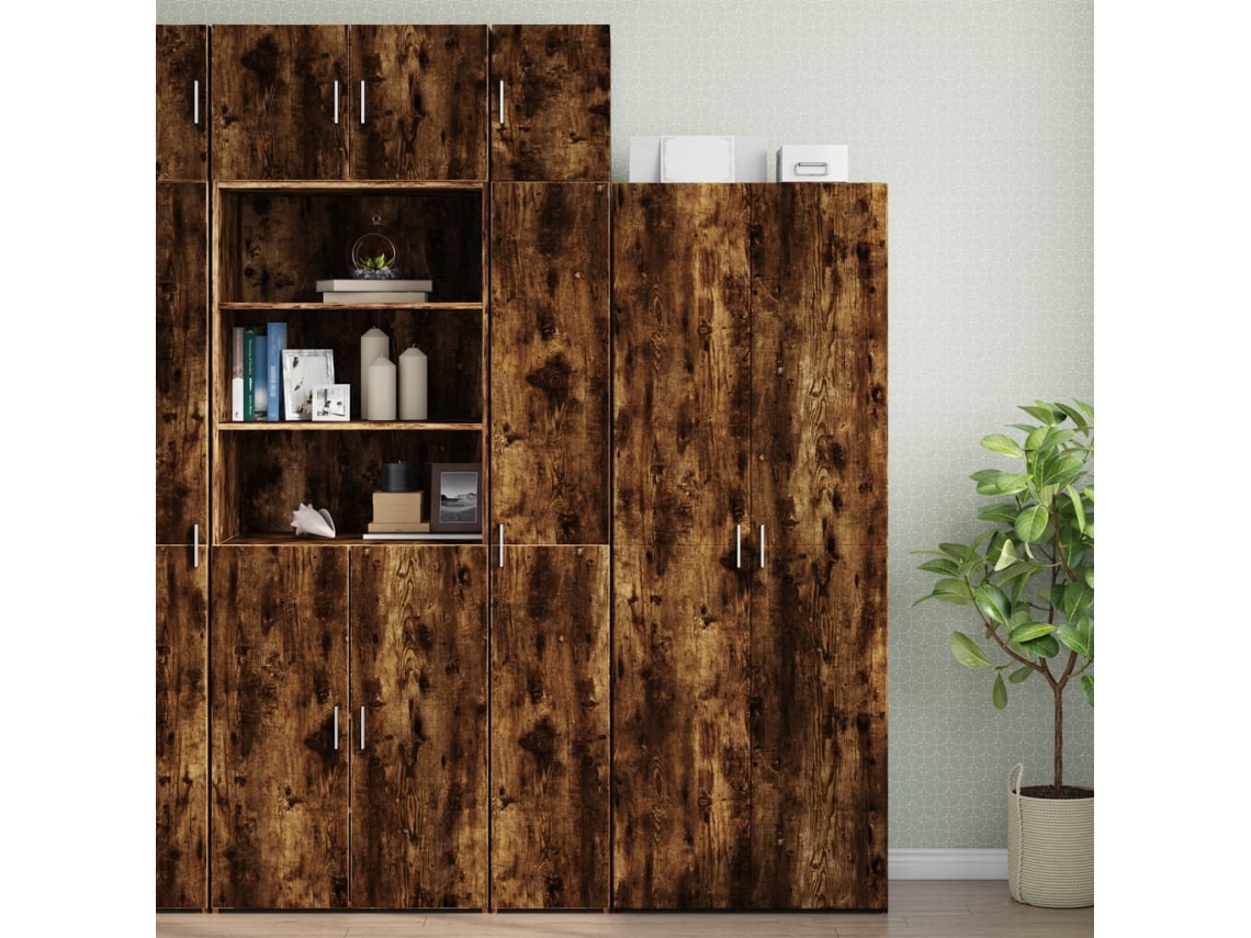Gabinete de almacenamiento estrecho de madera de roble ahumado
