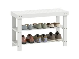 Banco Bambu Sapatos Assento 2 Prateleiras 6 Pares Branco