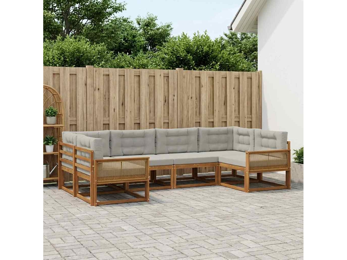 Vidaxl Conjunto De Sofás Para Exterior 6 Pcs Natural E Cinzento-claro
