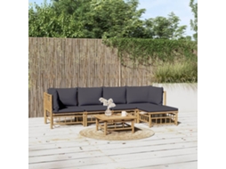 Vidaxl 6 Pcs Conjunto Lounge Jardim Bambu C/ Almofadões Cinza-escuro
