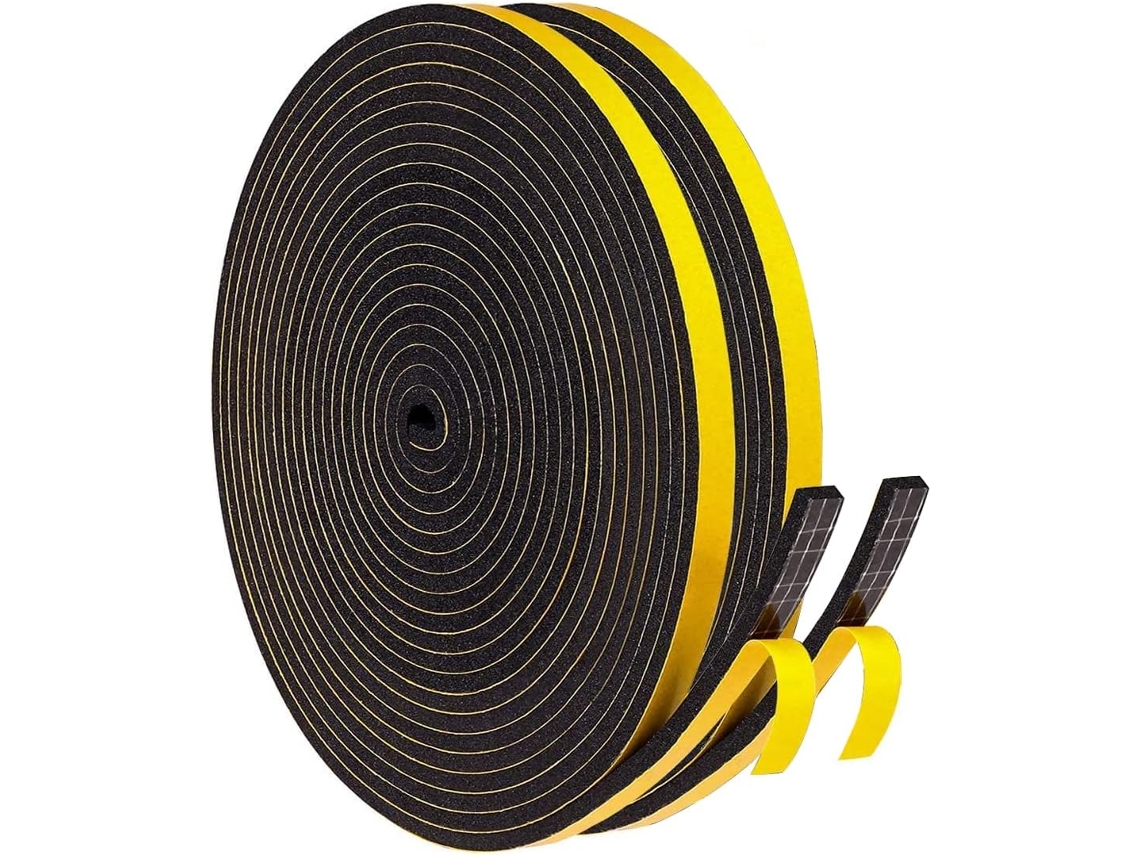 Fita de vedação preta para portas e janelas, isolante contra correntes de ar frio, anticolisão, isolamento acústico e à prova de poeira (6 mm x 3 mm x 20 m)