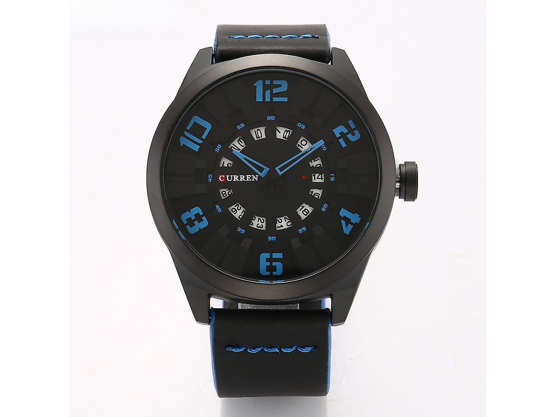 Relógio de Pulso de Movimento de Quartzo Masculino Desporto Impermeável Lazer Elegante Concha Preta e Personagens Azuis VEANXIN