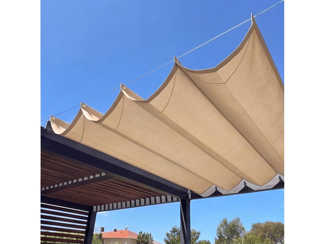 Vela De Sombra Retrátil Impermeável Com Proteção Uv 220 X Cm Em Poliéster Amarelo Areia Para Pátio