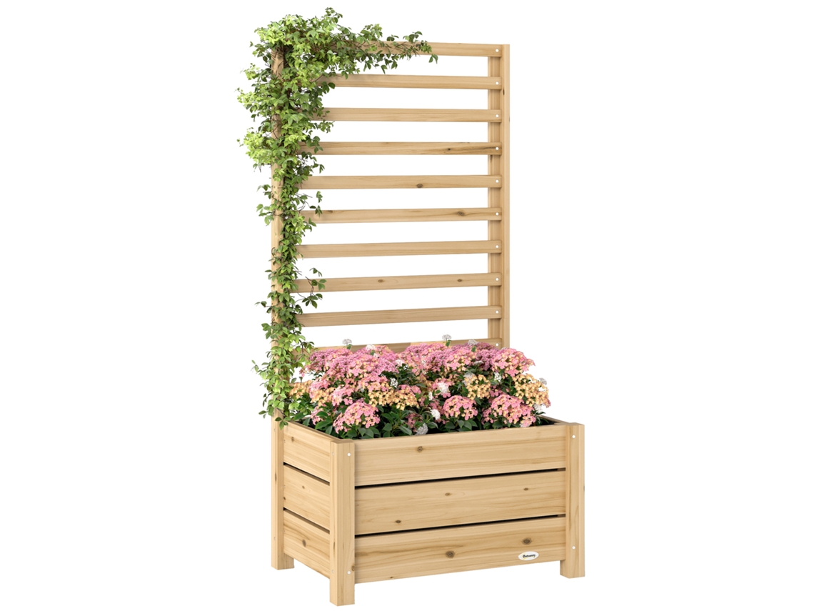 Vaso com Treliça e Tela de Privacidade, Madeira, 60 X 39 X 120 Cm, Natural | S/MARCA
