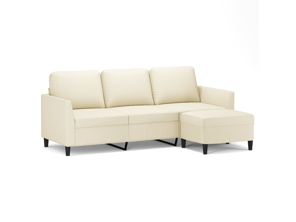 3-seater Sofa With Footstool, 3-seater Sofas With Footstools Vidaxl Creme Couro Artificial (n/a)