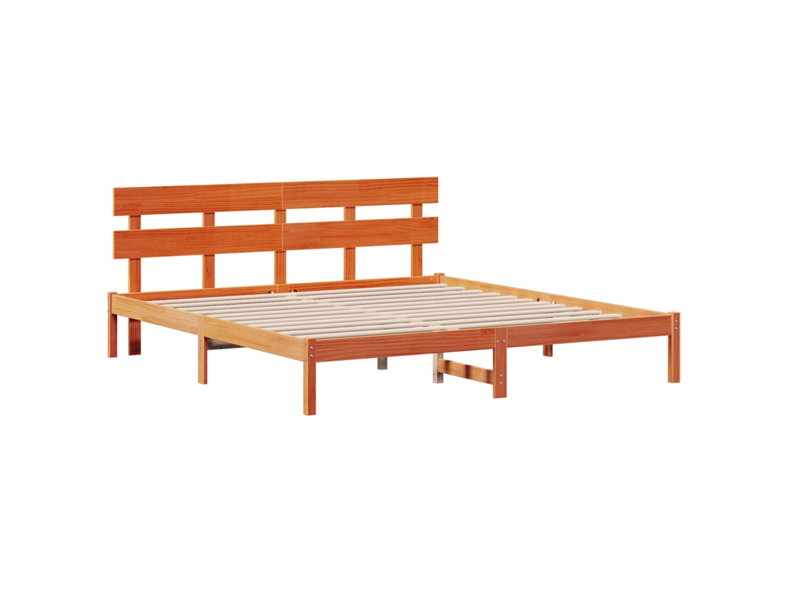 Conjunto 1 Estrutura Da Cama Vidaxl Castanho Madeira De Pinho Maciça (180 X 200 Cm)