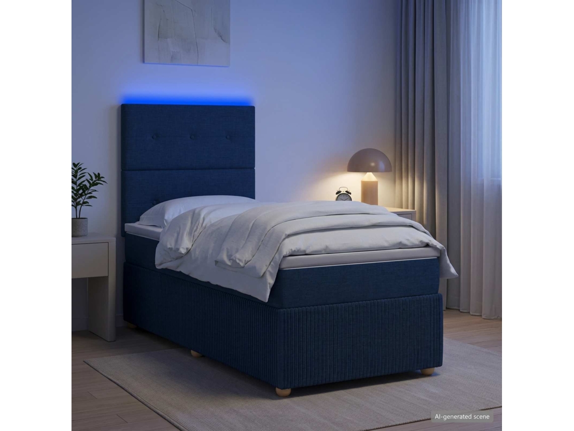 Vidaxl Cama Box Com Led E Colchão Azul 80 X 200 Cm Tecido