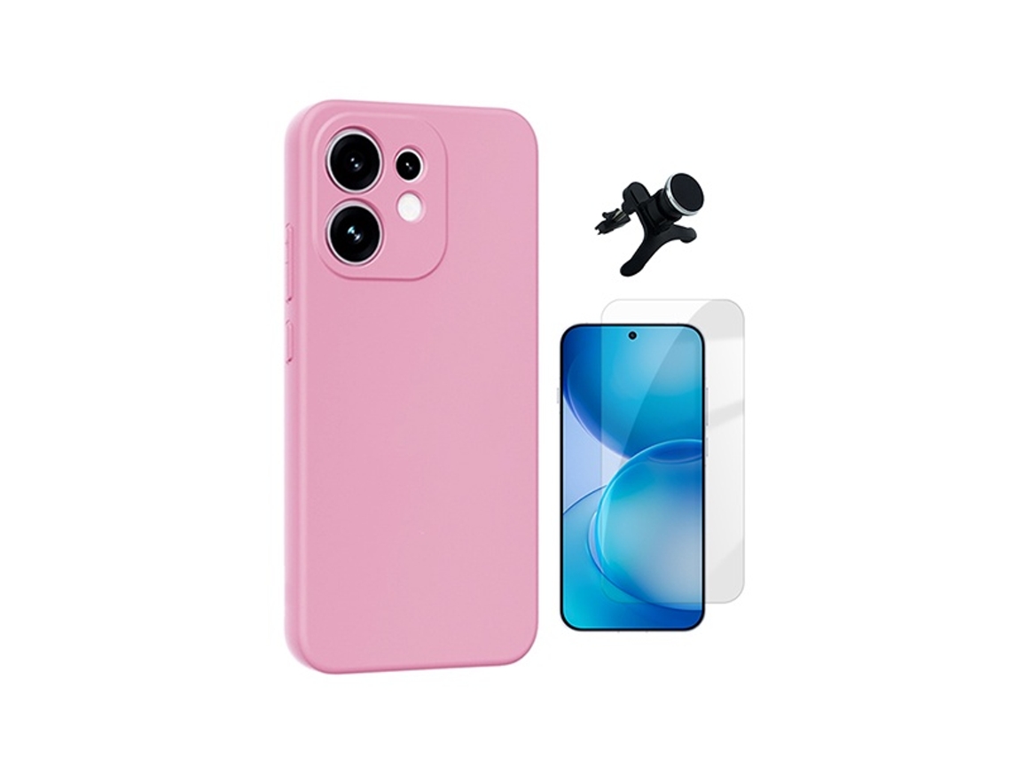 Kit Vidro Clearglass Capa Silicone Líquido Suporte Reforçado Phonecare Para Oppo Reno16 - Rosa