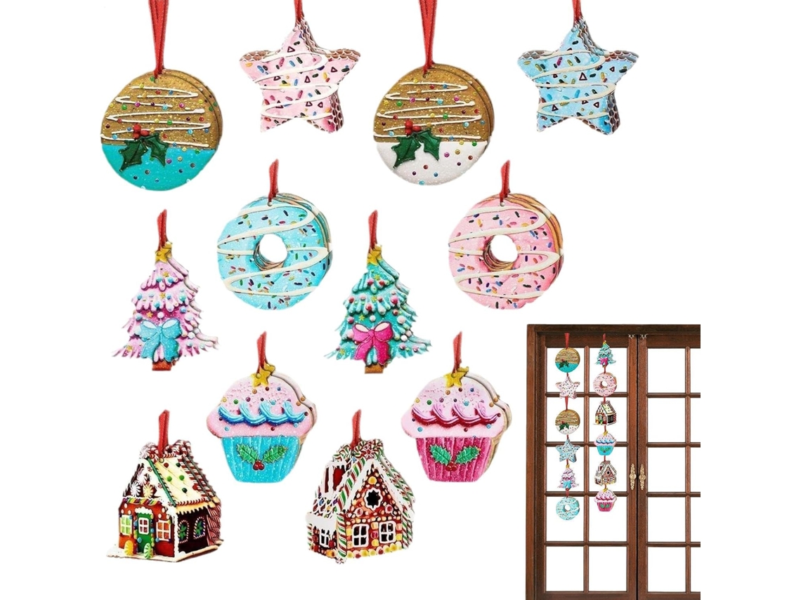 Conjunto De 24 Peças De Decoração Natalina De Madeira Para Festas |