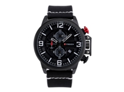 Relógio de pulso masculino Curren Fashion, quartzo, pulseira de couro preta, à prova d'água.