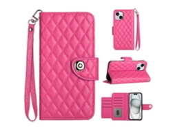 Capa Pega Para Iphone 15 Plus Pele Sintética Com Porta-cartões Rosa