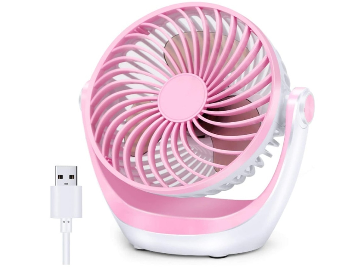 Ventilador De Mesa Pequeno Ventilador De Mesa Com Forte Fluxo De Ar Portátil Ultra Silencioso Cabeça Ajustável 360° Yizhood (rosa)