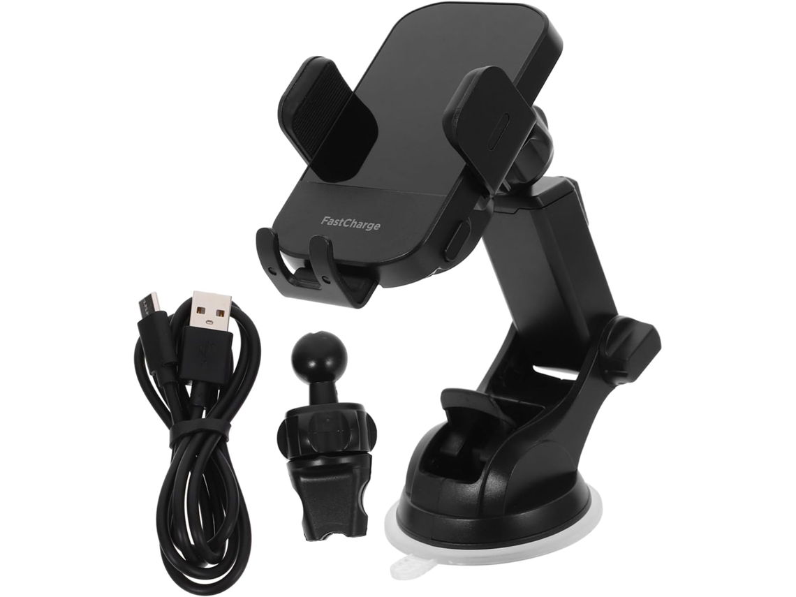 Carregador De Carro De 10w Com Suporte Para Celular E Ventosa Para Saída De Ar, Preto, Protetor E Antiderrapante.