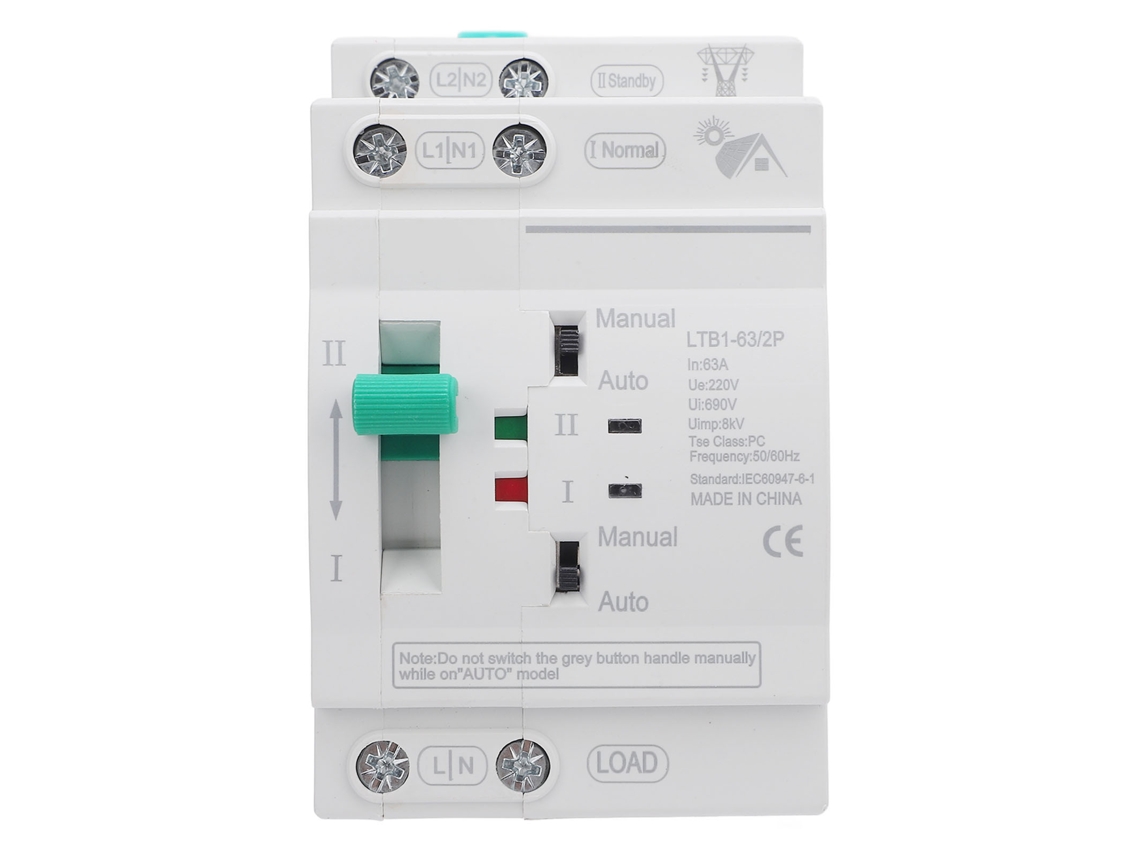 Interruptor De Transferência Automática De Dupla Potência 63a 2p Para Rail Din 35mm Fotovoltaica Para Rede Elétrica