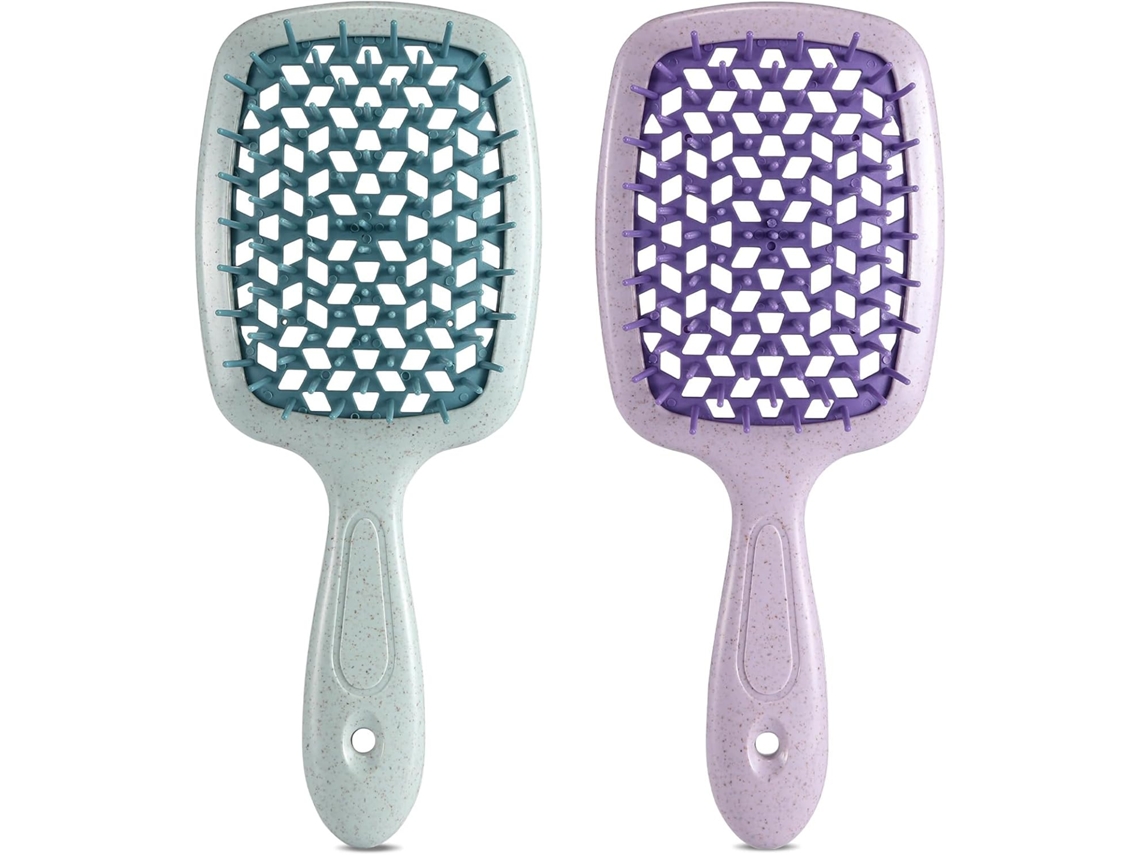 2pc Escova de Detalhamento de Cabelo Natural, Verde + Púrpura ZYBLSSBB