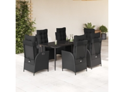 Vidaxl 7 Pcs Conjunto De Jantar P/ Jardim C/ Almofadões Vime Pe Preto
