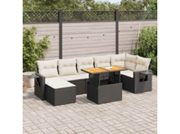 Vidaxl 8 Pcs Conjunto Sofás De Jardim Com Almofadões Vime Pe Preto