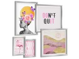 Conjunto De Pinturas Pinturas Abstratas Elegantes De Matisse Moldura Prateada Quadros Para O Escritório Espelharte (conjunto De 5 Imagens)