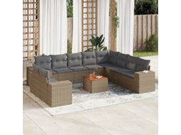 Vidaxl 11 Pcs Conjunto Sofás De Jardim C/ Almofadões Vime Pe Bege