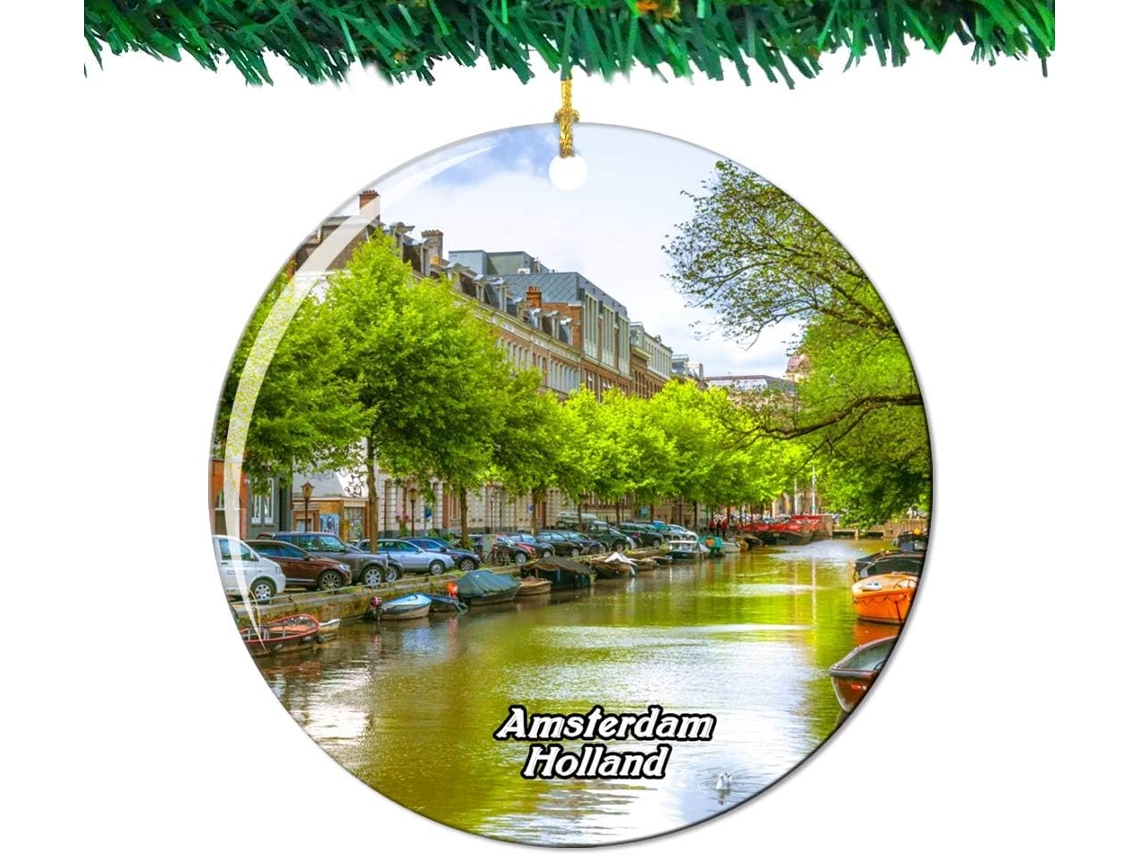 Canal de Amsterdã, Holanda, Decoração Colecionável, Lembrança de Viagem, Cidade, Porcelana, Dupla Face, 7,2 cm