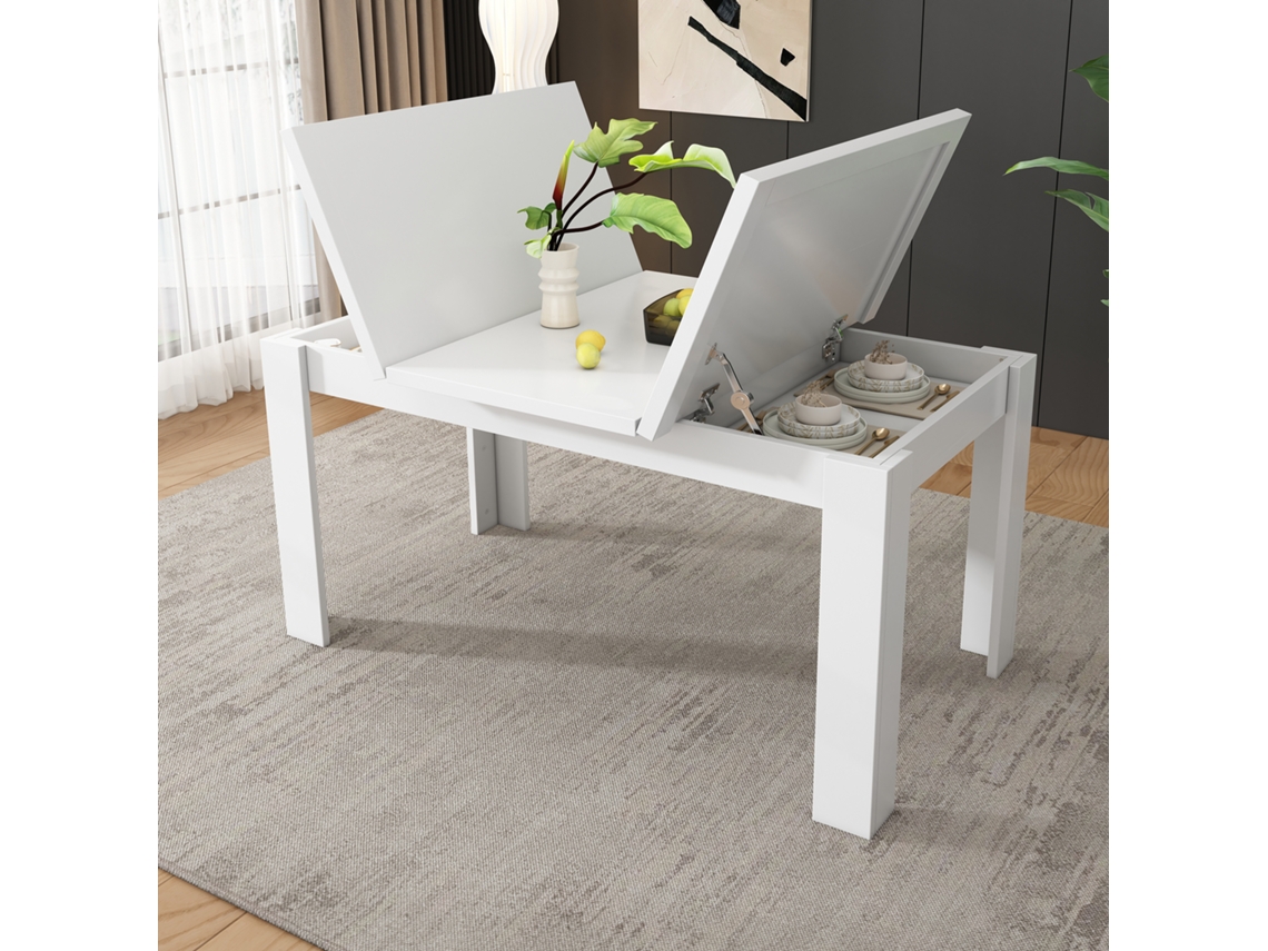 Mesa De Jantar Retangular 120x70 Cm Com Arrumação Aberta, Design Moderno E Compacto, Branca