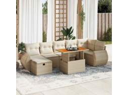 Vidaxl 5 Pcs Conj. Sofás P/ Jardim C/ Almofadões Vime Pe/acácia Bege