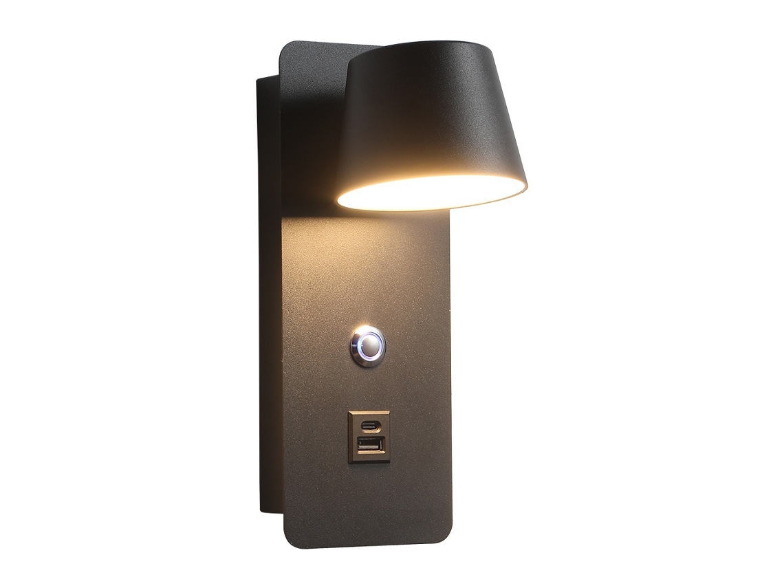 Candeeiro De Parede Led Recarregável Para Cabeceira — Rotativo, Luz Ambiente Dimerizável (preto)