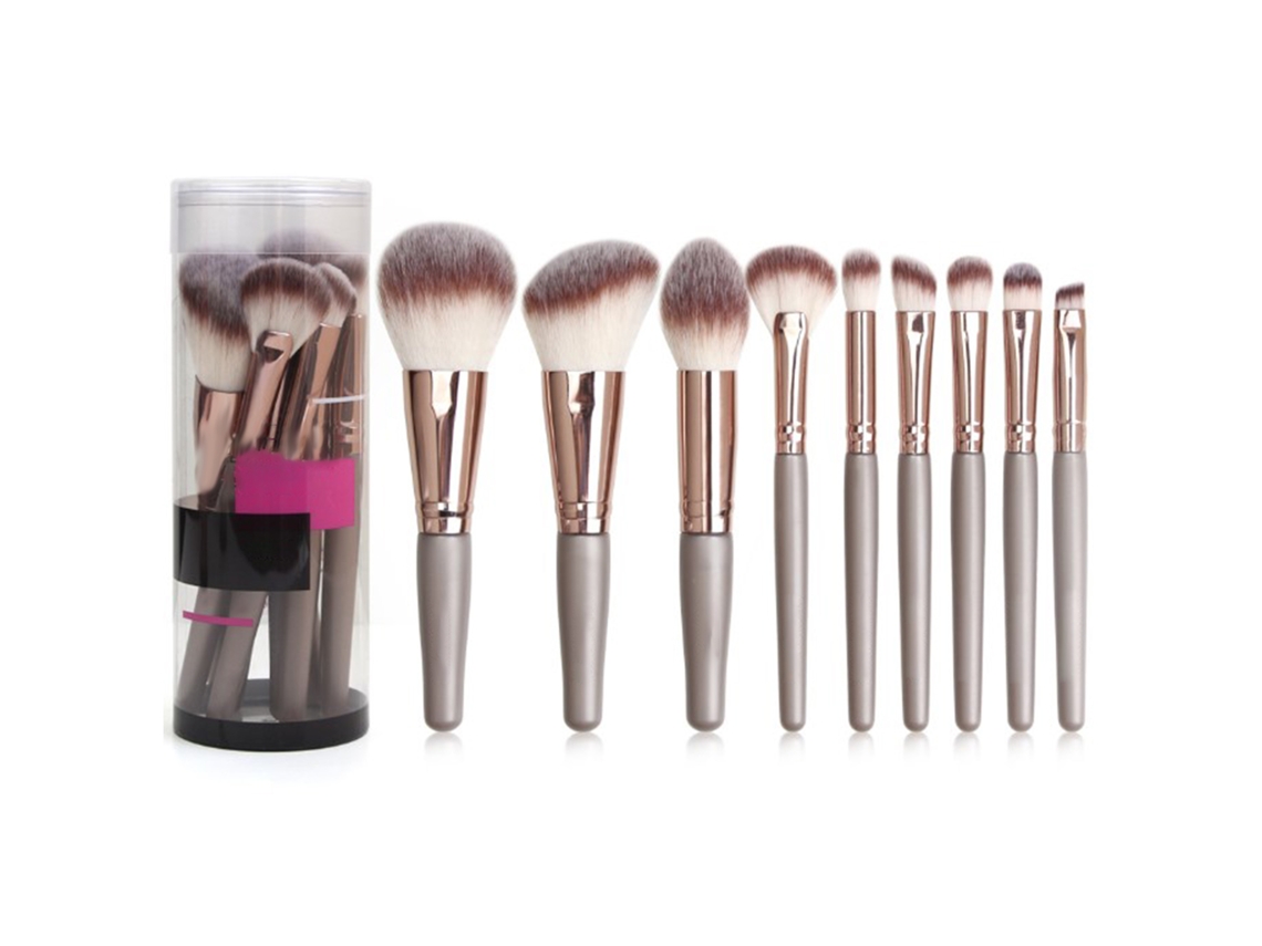 Set De 9 Brochas De Maquillaje Con Taza Para Almacenamiento, Piel Suave Y Diseño Ergonómico