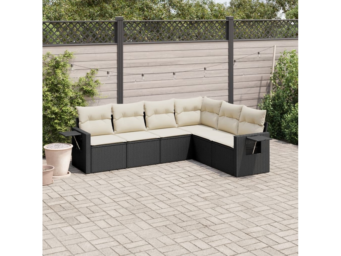 Vidaxl 6 Pcs Conjunto Sofás De Jardim C/ Almofadões Vime Pe Preto