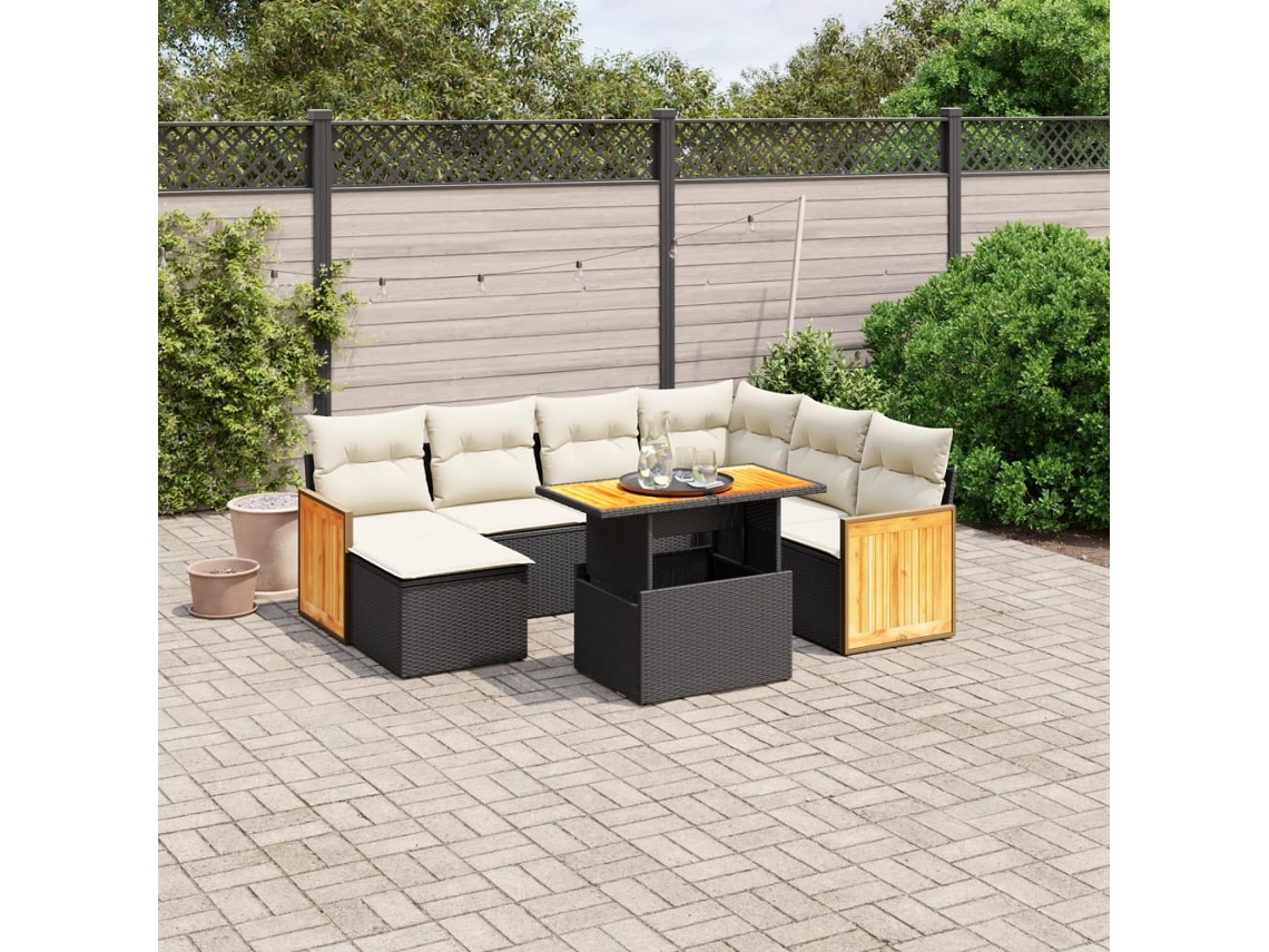 Vidaxl 8 Pcs Conjunto Sofás De Jardim Com Almofadões Vime Pe Preto