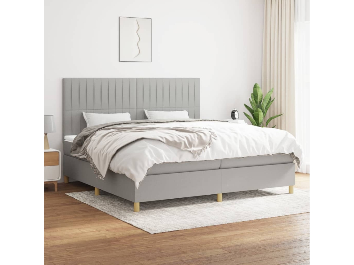 Vidaxl Cama Com Molas/colchão 200x200 Cm Tecido Cinza-claro