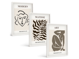 Composição De Quadros Na Parede Gráficos, Linhas E Figuras Elegantes Moldura Branca Quadros Para A Sala De Estar Espelharte (3 Piezas De 40x60 Cm)