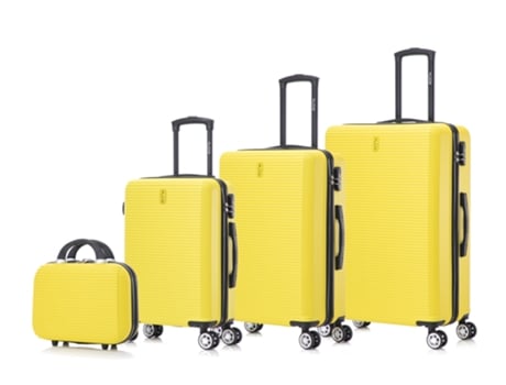 Celims Conjunto De 4 Malas | Cabine Média Grande Vanity | 55cm 65cm 75cm | Cadeado | Amarelo Celims France