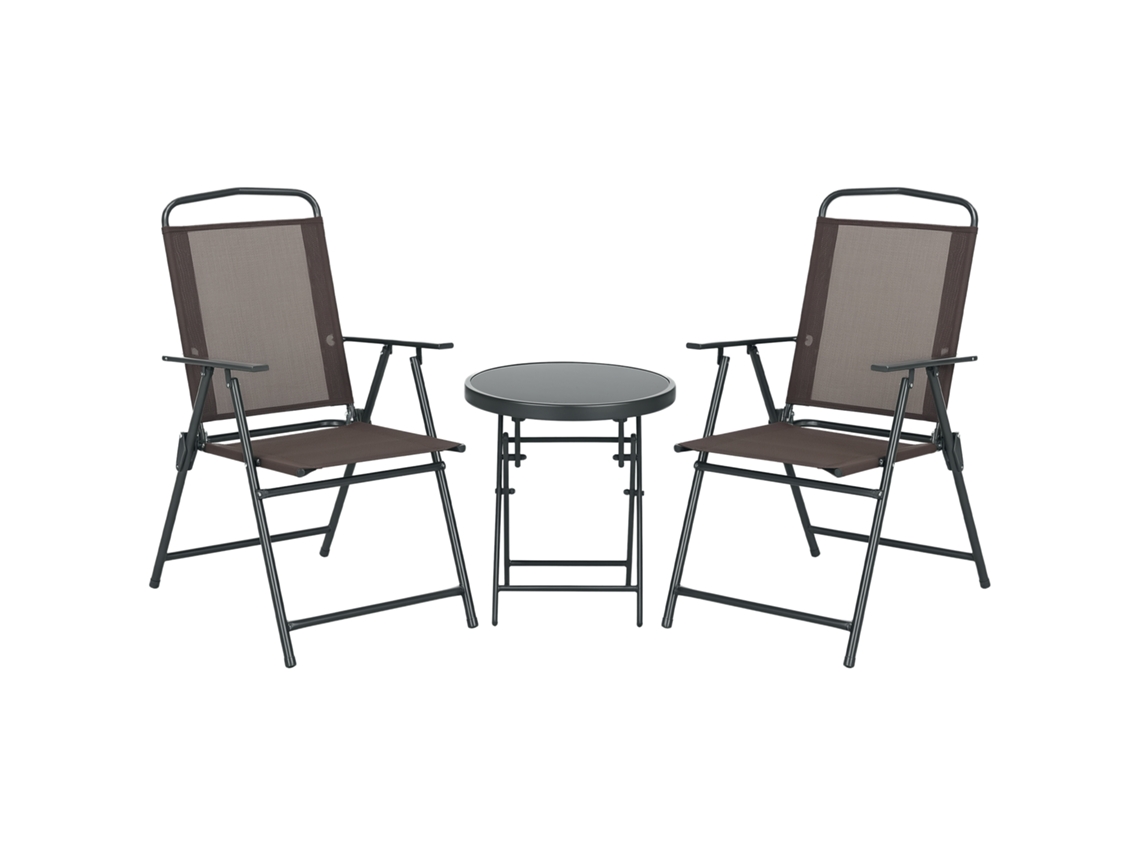 Conjunto de Jardim de 3 Peças com 2 Cadeiras 53,5x64x93 Cm e Mesa de Centro Ø45x50 Cm. em Metal. Brown Ge