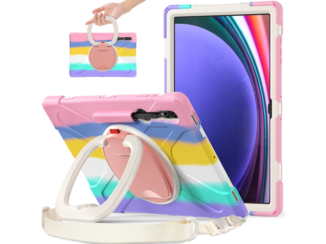 Capa para Samsung Tab S9 FE Plus XIAOMOYU com suporte giratório, compartimento para Caneta e alça de ombro, Rosa