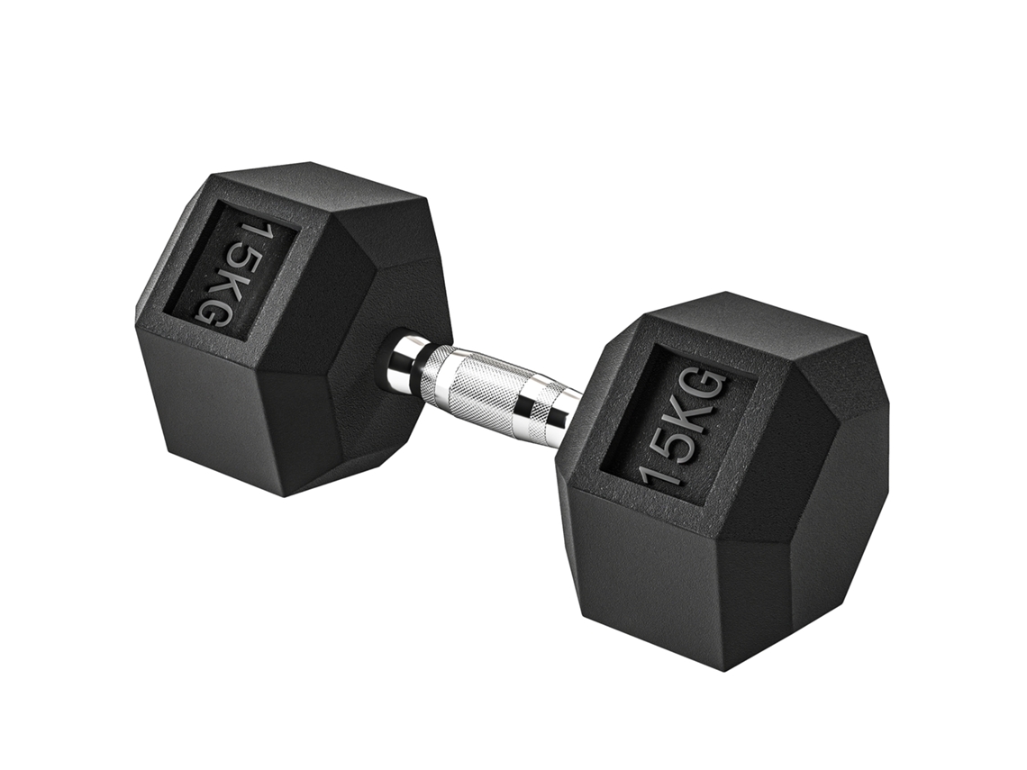 Halter Courte Poids 15 Kg - 1 Peça, Halter Hexagonal Para Treino - Borracha Metálica Preta Halter Courte Poids 15 Kg - 1 Peça, Halter Hexagonal Para