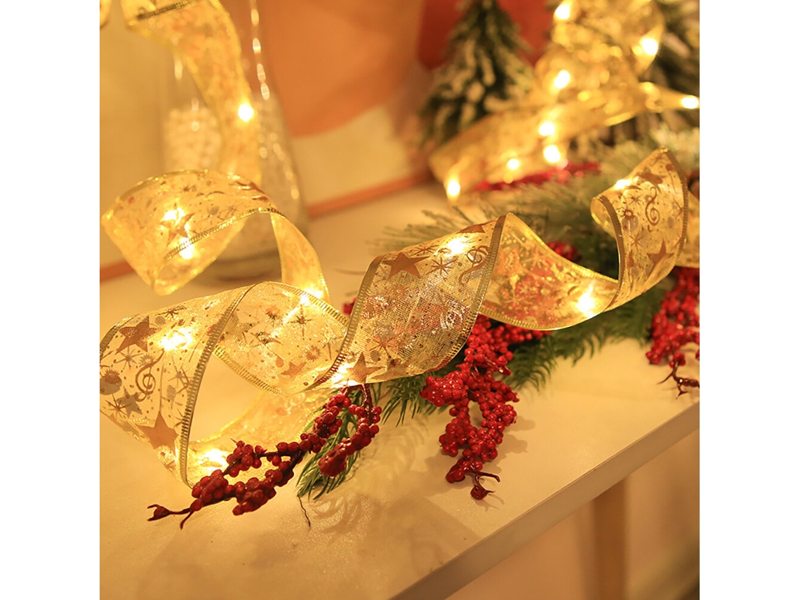 Fita Luzes Led 5m 50 Leds Decoração Natal Enfeite Árvore Caixa Presente Laço Fio Cobre Acetinado MDUG