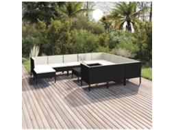 Vidaxl 12 Pcs Conjunto Lounge De Jardim C/ Almofadões Vime Pe Preto