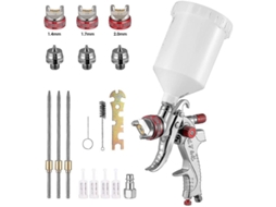 Pistola de pintura HVLP com alimentação por gravidade, 3 bicos de aço inoxidável, capacidade de 600ml, para carros, móveis e reparos.