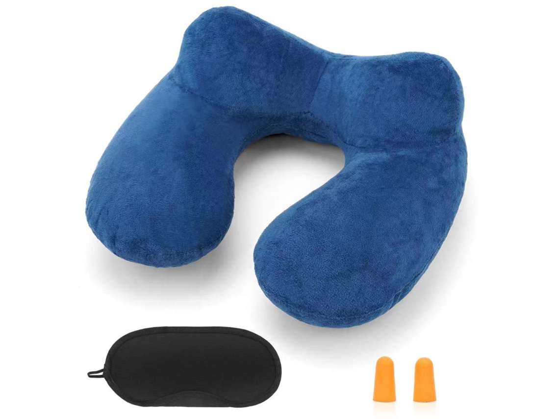 Travesseiro De Pescoço Inflável E Compacto Para Viagem, Com Capa Aveludada Lavável, Ideal Camping, Viagens, Avião Trem. Aquaforge