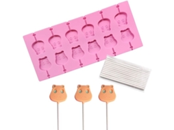 Forma de silicone para chocolates com 12 cavidades e 25 palitos de doce em formato de sakura, resistente ao calor e adequada para alimentos.