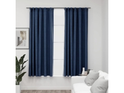 Vidaxl Cortinas Opacas Aspeto Linho C/ Ganchos 2 Pcs 140x175 Cm Azul