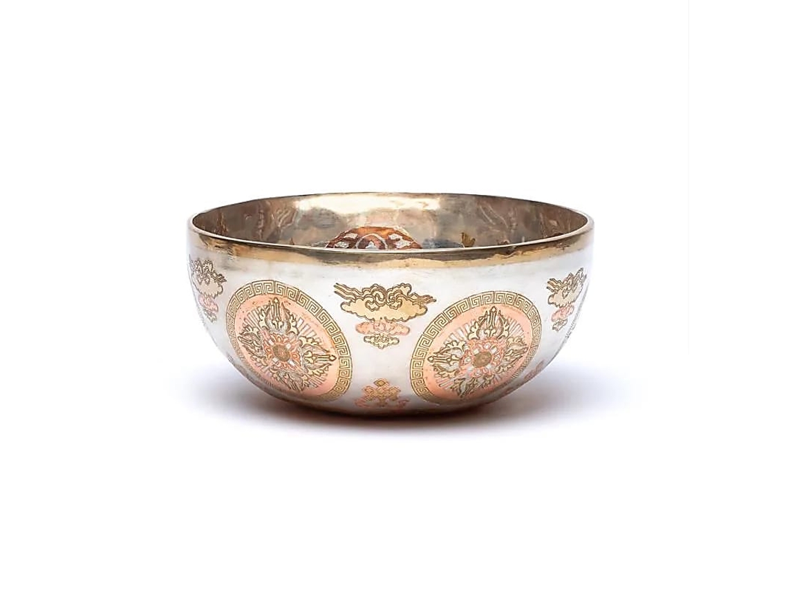 Tigela Cantante Banhada A Prata Buda Shakyamuni - ±21cm ±1100-1200g