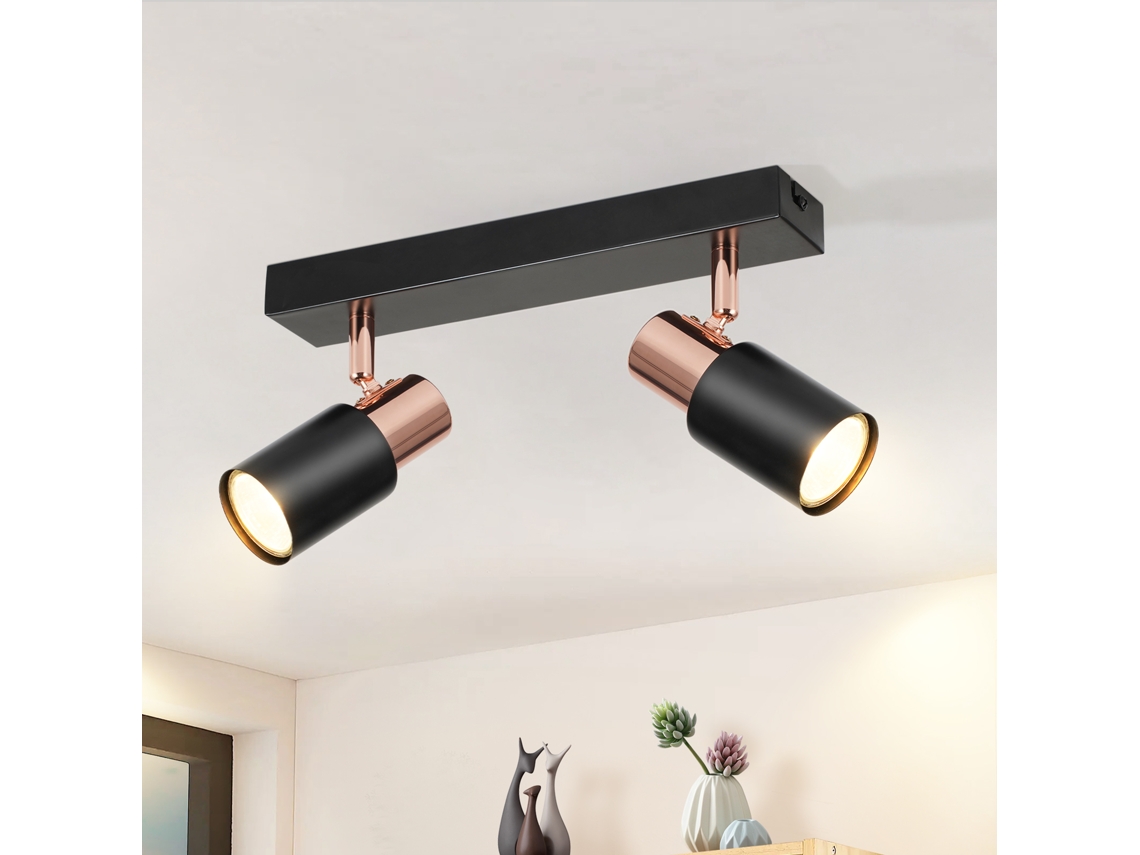 Nettlife Candeeiro De Teto Com Focos Preto Gu10 2 Luzes Rotativas 355° Industrial Moderno Para Cozinha E Sala De Estar, 25 W, Ip20, 15,5 Cm