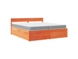 Cama com Gavetas e Colchão Pinho Maciço Castanho Mel MAISON EXCLUSIVE (200x200 cm)