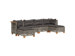 Maison Exclusive - 6 Pcs Conjunto Sofás De Jardim Com Almofadões Vime Cinzento